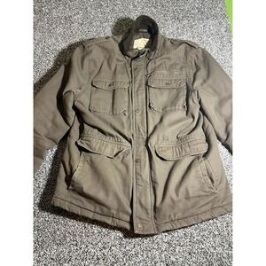 Whispering Smith Cotton Field Jacket Men L Brown Faux Fur Collar Utility Outdoor